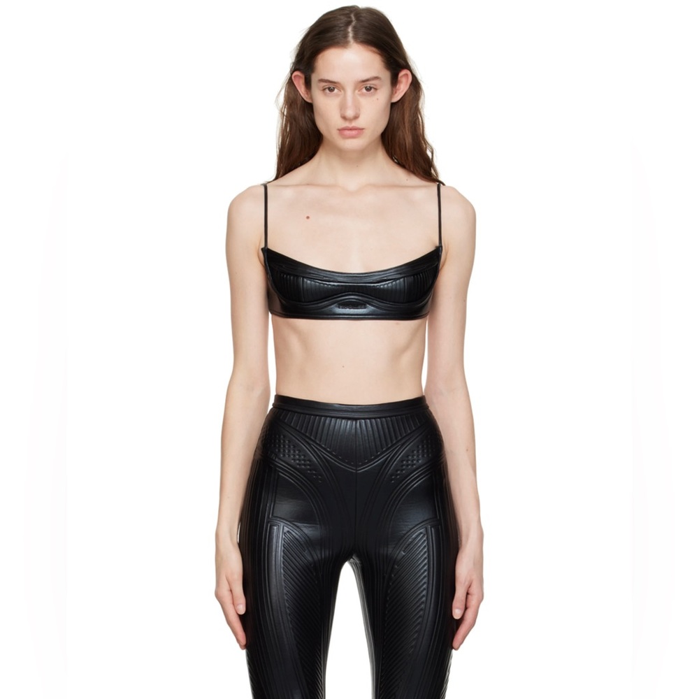 Mugler Black Embossed Top, Size 34/XS, Brand New Without Tags
